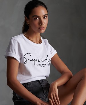 Superdry Alice Script Embroidered Női Pólók Fehér | MDVAK8625